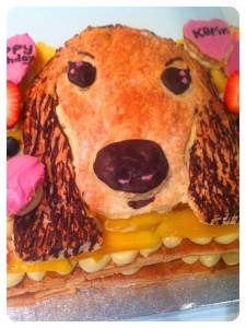 Cherie Kelly's Mango Millefeuilles (Napoleons) with puppy RoyRoy's face