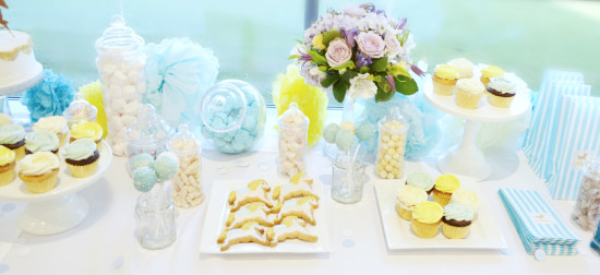 Gold, Yellow and Blue Carousel themed Birthday Party Cake and Dessert Table London Cherie Kelly