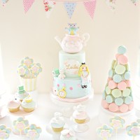 Alice in Wonderland Theme Cake, Pastel Macarons Tower, Cupcakes and Cookie Pops Birthday Party Cake Table Cherie Kelly London