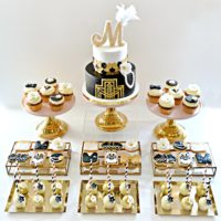 Gold, Black and White Gatsby Themed Black 1920s Art Deco Cake, Cupcakes, Cookies and Cake Pops Cake Desserts Table Birthday Party Cherie Kelly London