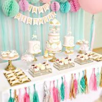 Pink, Mint and Gold Carousel Cake Dessert Table Birthday Party Cherie Kelly London