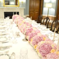 Pink Roses and Hydrangeas Flower Garland Runner Arrangement for Wedding or Birthday Party Cherie Kelly London Lanesborough Hotel